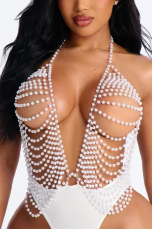 Clutch These Pearls Beaded Pearl Teddy - White
