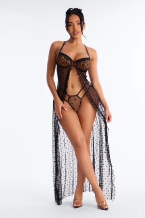 Verina Mesh Leopard 2 Piece Matching Set - Black